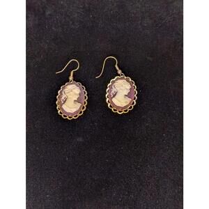 Vintage Cameo Earrings with Gold-tone Settings